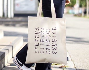 Tragetasche Baumwollbeutel Stoffbeutel Jutebeutel Totebag Bag Tasche Beutel Baumwolle Cotton Minimalistisch Lineart Feminism | "28 Brüste"