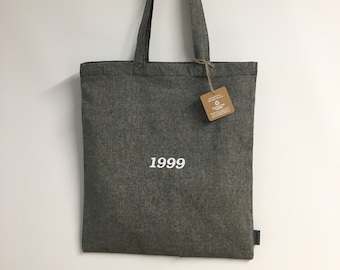 Personalised Recycled Cotton Bag Birth Year, Date, Name | Tote Bag Tote Bag Cloth Bag Jute Bag Bag Sustainable Gift