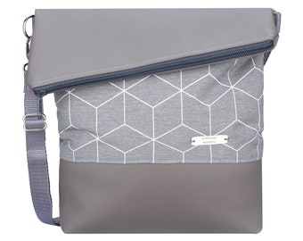 Foldover Shoulder Bag Handbag Shoulder bag Women with imitation leather | "Leipzig" Canvas Grey/Grey