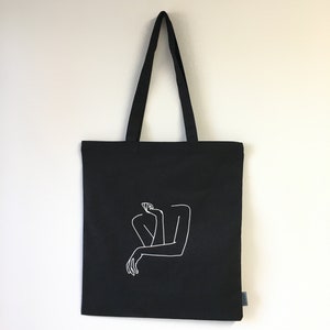 Tote Bag Cotton Bag Cloth Bag Jute Bag Tote Bag Bag Cotton Minimalist Lineart woman thinker Black