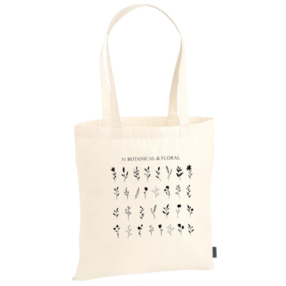Tragetasche Baumwollbeutel Stoffbeutel Jutebeutel Totebag Bag Tasche Beutel bedruckt Baumwolle Cotton Minimalistisch Lineart | "Botanical"