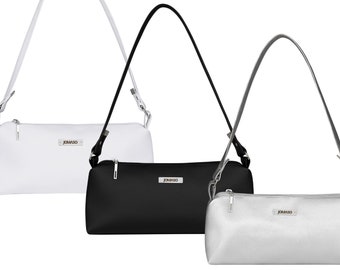 Y2K baguette bag bag shoulder bag fashion bag for women vintage 90s imitation leather | White silver