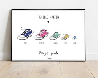 Original Converse poster, Personalized family poster, Basketball shoe illustration, Family portrait, Poster, Drawing, Christmas gift