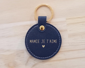 Personalized round keychain, faux leather keychain, family gift, mom, dad, grandma, grandpa, godmother, godfather, Mother's Day, Father's Day