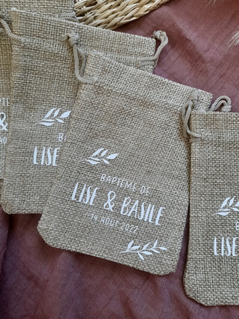 24pcs Sachet Cadeau Dragée Jute Pochette Communion Baptême 8x10cm Confirmation Sac Mariage Anniversaire Bijoux Bonbon Chocolat Perle Faveur Décoration