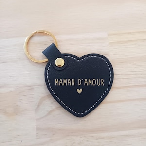 Porte clé personnalisé coeur, Porte clef simili-cuir, cadeau famille, maman, papa, mamie, papi, marraine, parrain, fête des mères, des pères