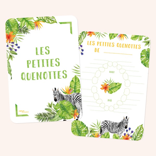 Carte quenottes thème jungle safari. Cartes « Les petites quenottes », dents de lait bébé, souvenir bébé, cadeau naissance.