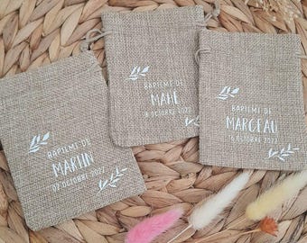 Baptism favor bag, sugared almond favor bag, personalized jute bag with a rustic theme, party favors, Baptism, Communion, Wedding, gift