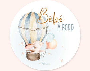 Baby on board, Car stickers, Children on board, Adhesive baby on board sticker, boy, unisex, rabbit, hot air balloon