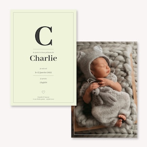Original birth announcement, baby announcement, birth of a girl or boy