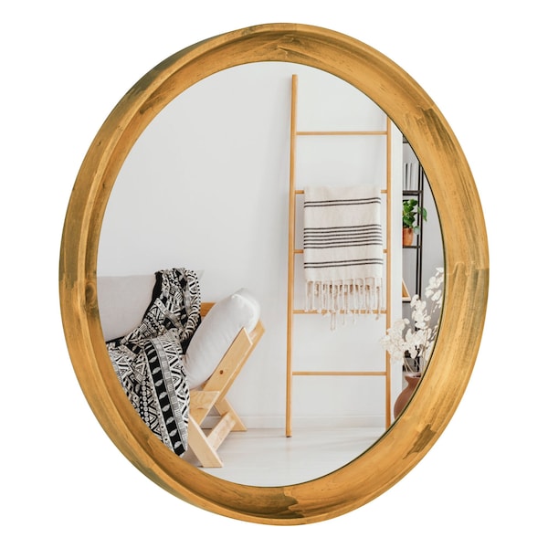 JIYUERLTD 14In Wall Mirror Wood Retro Round Mirror Decorative HD Mirror for Bathroom Entryways Living Rooms and Powder Room,Bedroom