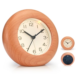 JIYUERLTD Alarm Clock for Bedroom,4" Loud Alarm Clock for Heavy Sleepers, 2023 Decorative Wooden Alarm Clock with Donut Beech Frame