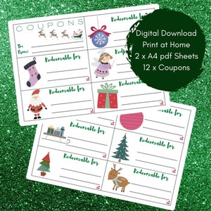 Cupones de Navidad, Vales de regalo imprimibles de Navidad, Regalos de niños, Libro de cupones para niños, Cupones imprimibles, Impresión en PDF, DESCARGA INMEDIATA
