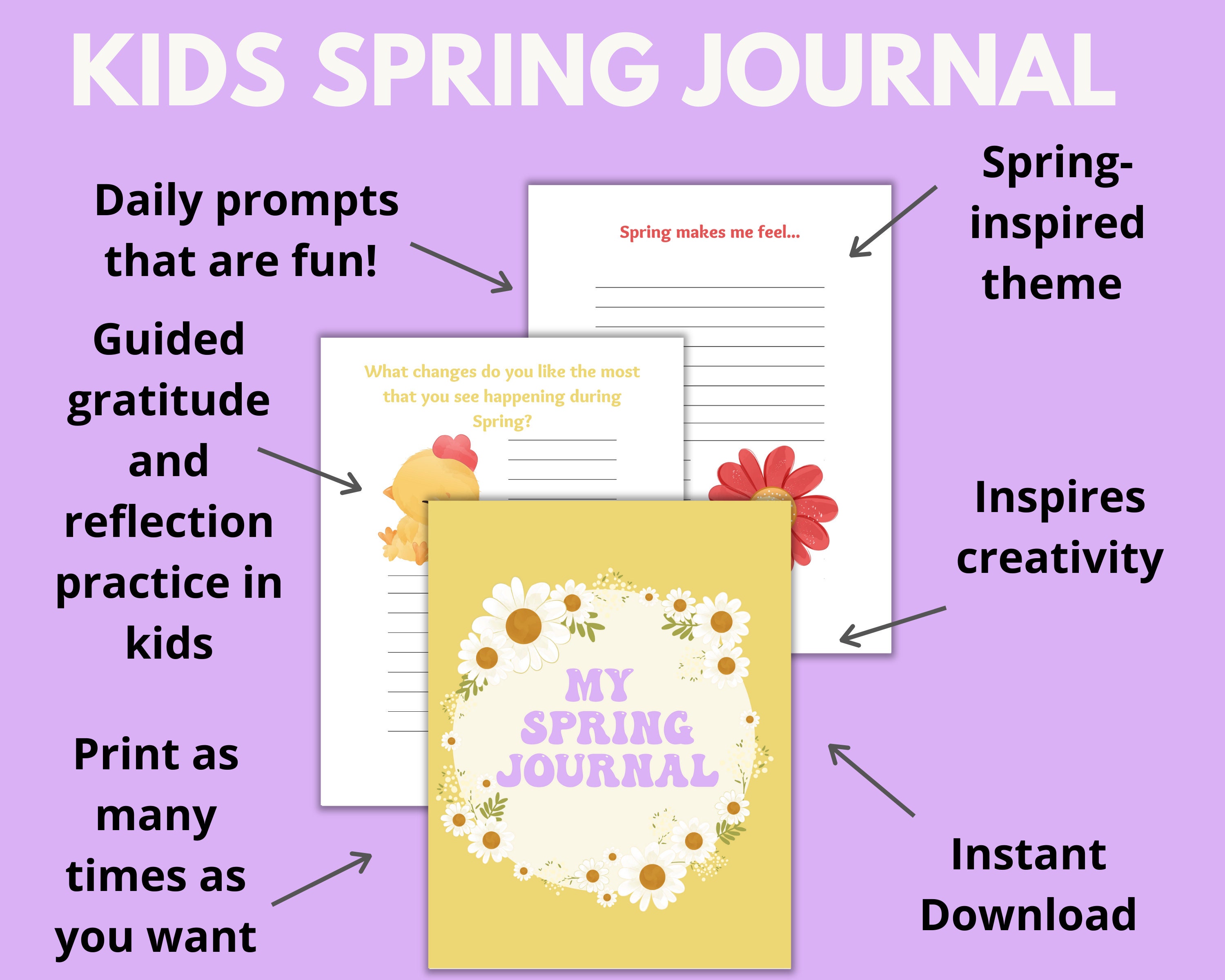 Kids Journal Spring Activity Printable Pages, Spring Daily Gratitude ...