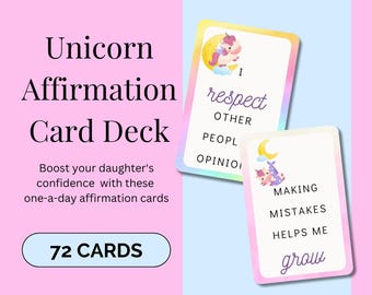 72 Unicorn Affirmation Cards For Kids Printable PDF, Children's Positive Affirmation Cards, Motivational Cards, Kids Positivity Cards