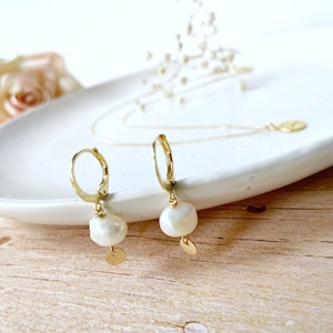 Pearl huggie hoop earrings  Baroque pearl dangle hoops  Small gold filled hoop earrings  Bridal earrings  Bridesmaid gift  Gold filled hoop