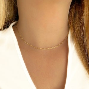 14k gold filled paper clip chain necklace  Small link choker Minimal layering necklace  Delicate gold chain necklace