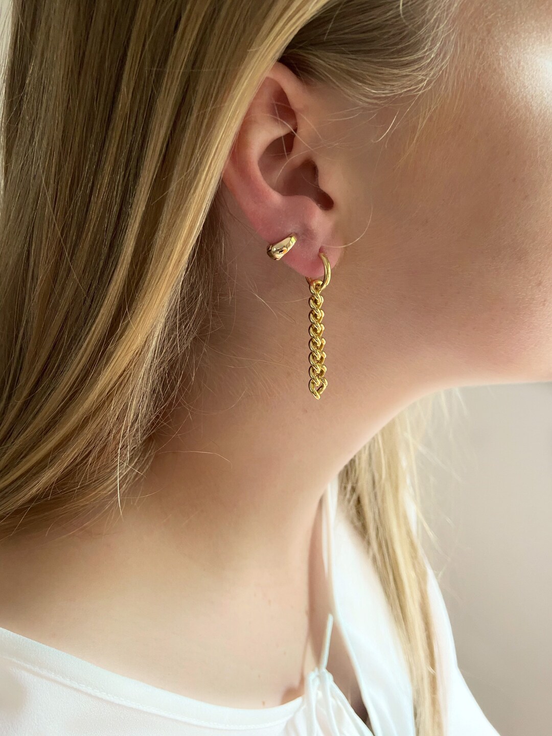 Gold Chunky Chain Hoop Earrings Cuban Chain Hoops Thick Curb Etsy