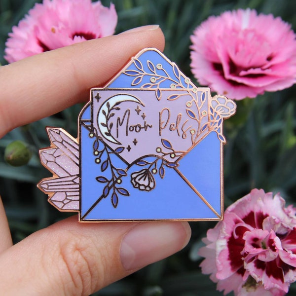 B-GRADE Moon Pals - Magical Mail Pin Badge With Crystals, Rose Gold Hard Enamel Pin, Pen Pal Gift