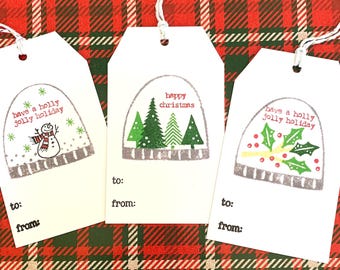 Jolly Holiday Snow Globe Tags-Sets of 8 or 16