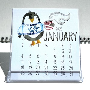 Petit calendrier de bureau aquarelle 2026