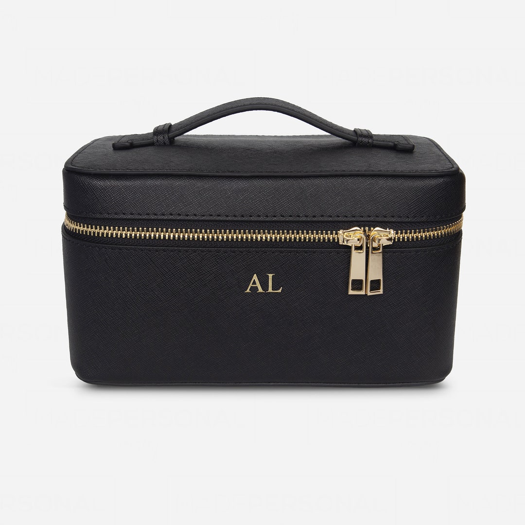Personalised Leather Makeup Bag, Saffiano Leather Cosmetics Bag, Vanity ...