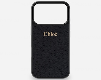 Black Saffiano Leather Embossed iPhone 13, 12 and 11 Pro Max Case Mini Xs Xr X 8 Plus 7 Monogram Initials Customised Hot Foil Personalised