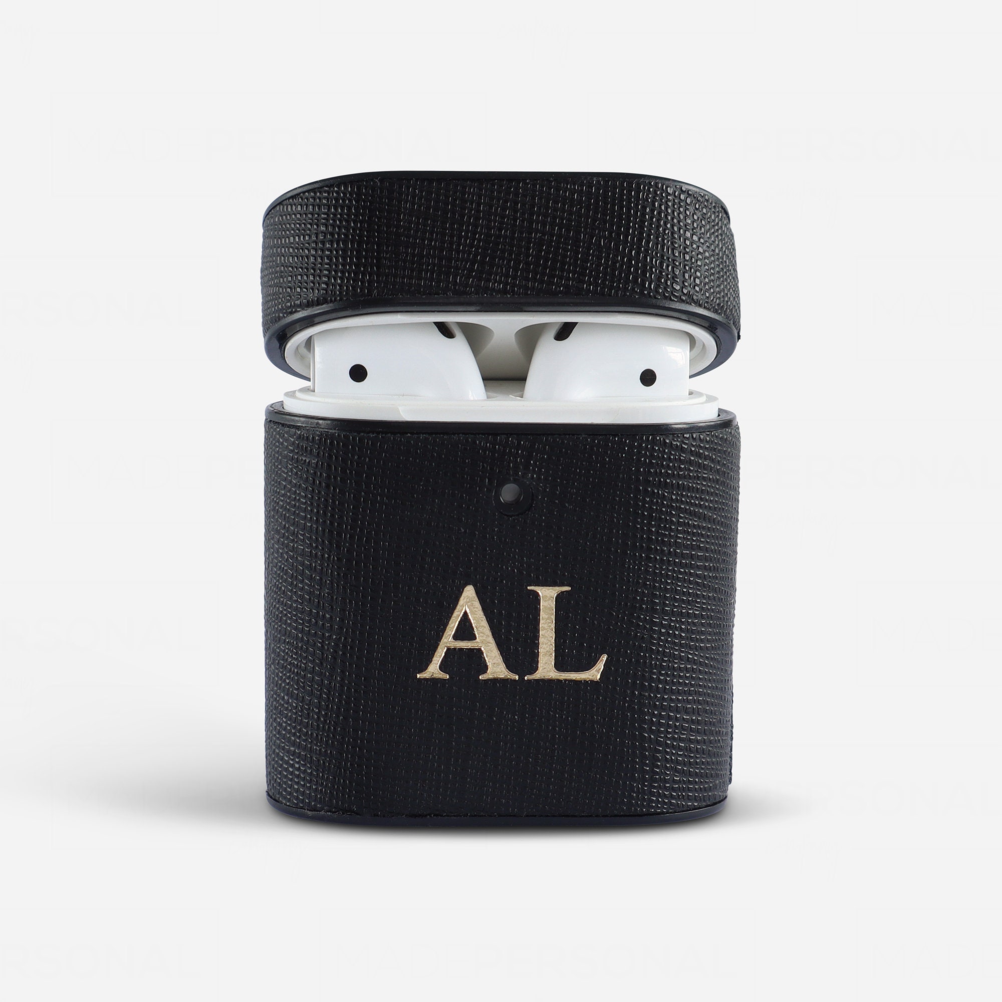 Airpod Embossed Leather Case Black
