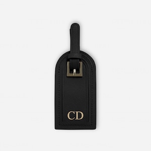 Gepersonaliseerde lederen bagagelabel, zwart saffianoleer, cadeau bruidsmeisje bruiloft, reiscadeau, monogramleer