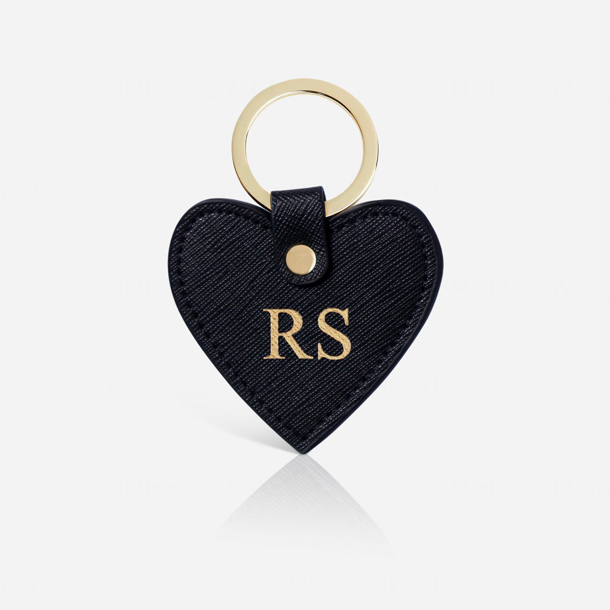 Personalised Black Leather Heart Keyring, Genuine Saffiano Leather Keychain, Monogram Key Fob, New Home Gift