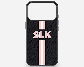Personalised Saffiano Leather iPhone Case, Monogram Stripe Cover, Initials Phone Case