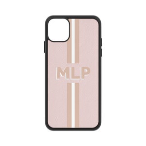 Lichtroze saffianoleer iPhone 13 Pro Max Case 12 11 Mini XS XR X 8 Plus 7 Case monogram initialen cover aangepast gepersonaliseerde streep
