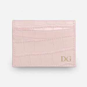 Personalised Card Wallet, Black Croc Leather Card Holder, Monogrammed Credit Card Wallet, Personalised, Wedding Gift Ideas, Gift for Dad Pale Pink Croc