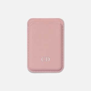 Leren MagSafe-portemonnee, gepersonaliseerde echt roze leren kaarthouder, kaarthouder met saffianoreliëf, leren creditcardportemonnee met monogram.