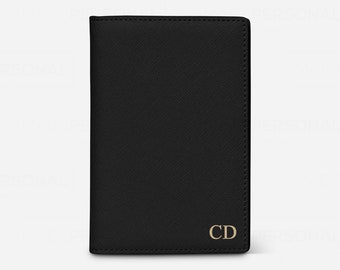 Black Saffiano Leather Personalised Passport Cover, Monogrammed Wedding Gift Ideas, Genuine Leather, Travel Accessory