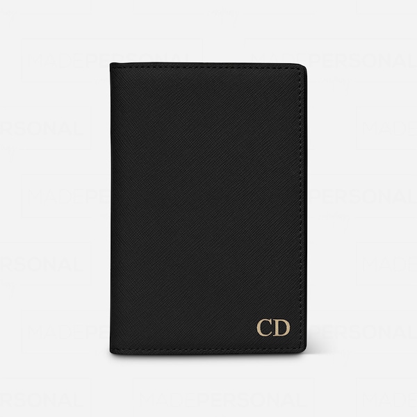 Black Saffiano Leather Personalised Passport Cover, Monogrammed Wedding Gift Ideas, Genuine Leather, Travel Accessory