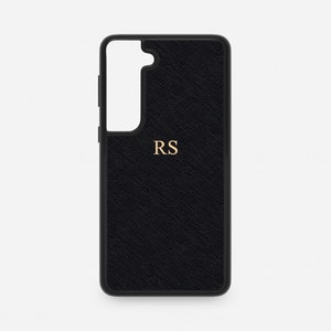 Custodia per telefono personalizzata in pelle Saffiano nera per Samsung Galaxy S25, S24, S23, S22, S21, S21 ULTRA 5G, custodia con iniziale personalizzata, monogramma