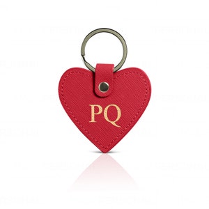 Red Leather Heart Keyring, Personalised Genuine Saffiano Leather Keychain, Monogram Key Fob, New home gift