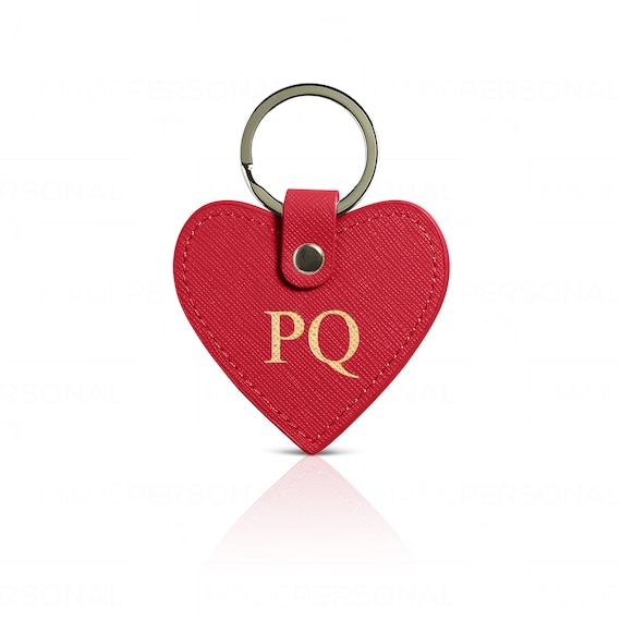 Red Leather Heart Keyring, Personalised Genuine Saffiano