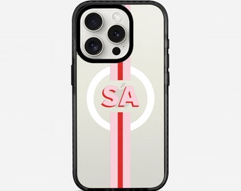 Personalised iPhone 15 Pro Max Clear Case, iPhone 15 MagSafe, Stripes iPhone 14 Case, 14 Plus,  Monogram Initials Cover Customised