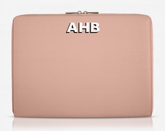 Personalized Saffiano Leather Laptop Sleeve, 13-14 Inch MacBook Case, Zipper Pouch