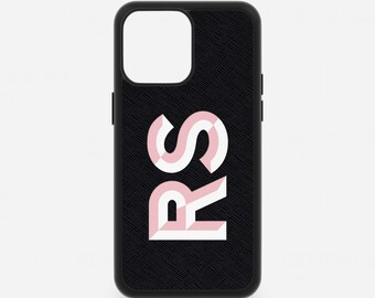 Personalized Saffiano Leather iPhone Case, Shockproof Black Phone Cover