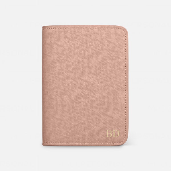 Monogrammed Passport Holder, Taupe Saffiano Leather, Personalised Cover, Wedding Gift Ideas, Genuine Leather