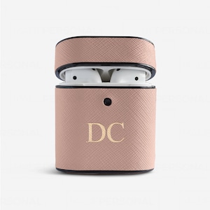 Gepersonaliseerde leren AirPods Pro-hoes, Airpod 1 2 3, initialen met hot folie-monogram in reliëf, Apple Airpods leren tas, Air Pod Pods