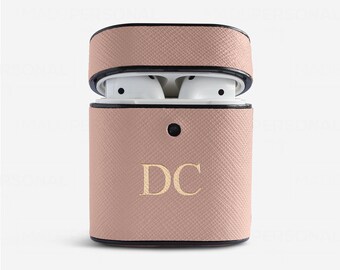 Personalized Saffiano Leather AirPods Case, Debossed Monogram