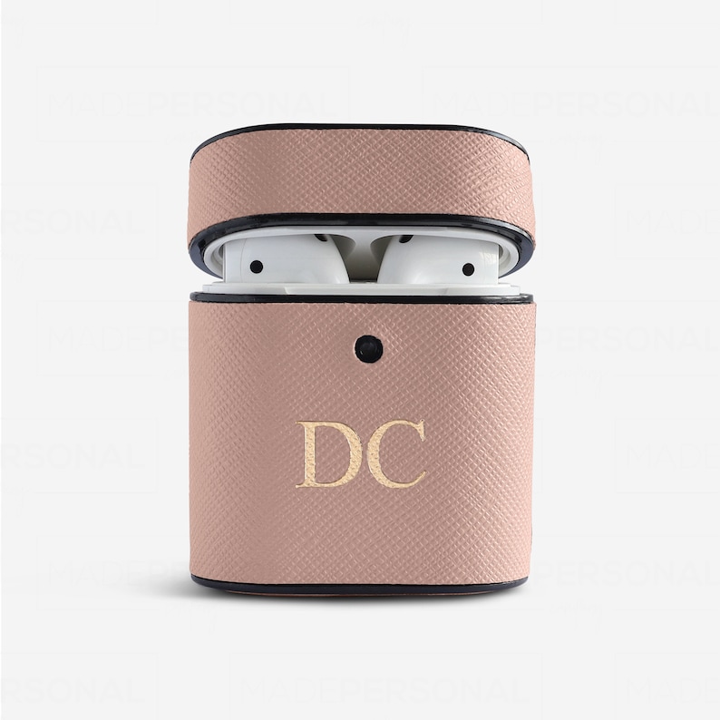 Personalized Saffiano Leather AirPods Case, Debossed Monogram image 1