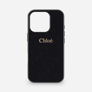 Zwart saffianoleer telefoonhoesje met reliëf, gepersonaliseerd iPhone 16 Pro Max-hoesje, monogramhoes voor 15, 14 plus 13, 12 en 11 initialen hoesje