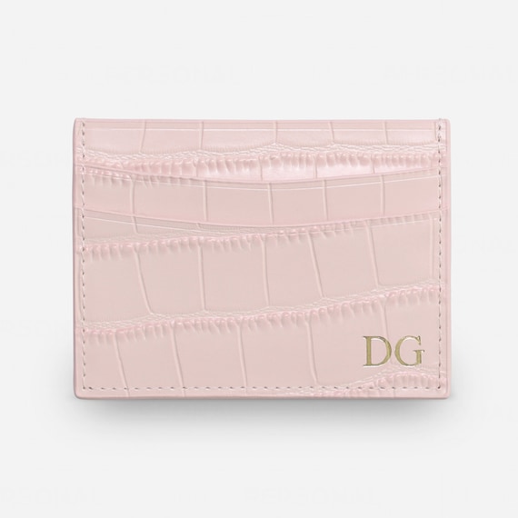 Personalised Croc Leather Card Holder, Pink Leather Monogrammed Credit Card Wallet, Wedding Gift Ideas, Gift for Mum, Embossed Cardholder