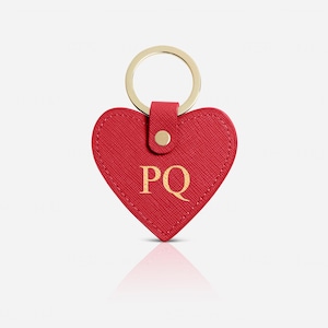Red Leather Heart Keyring, Personalised Genuine Saffiano Leather Keychain, Monogram Key Fob, New home gift