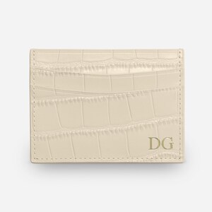 Personalised Card Wallet, Black Croc Leather Card Holder, Monogrammed Credit Card Wallet, Personalised, Wedding Gift Ideas, Gift for Dad Cream Croc